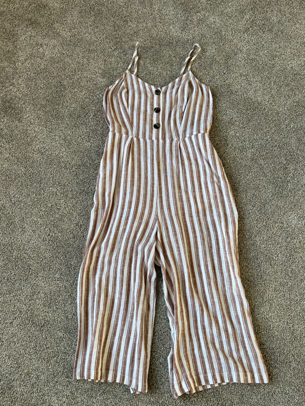 Universal Thread Brown and White Striped Linen Blend Jumpsuit